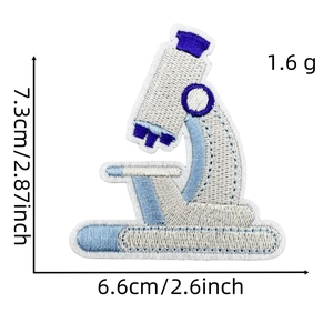Microscope embroidered patch with 7.3cm size dimensions and 1.6g lightweight design