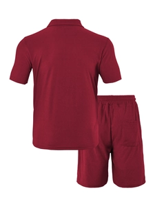 Detailed macro view of the wine red waffle texture fabric on the men's polo set