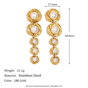 Boucles d'oreilles vintage en acier inoxydable doré 18K avec perles blanches femme