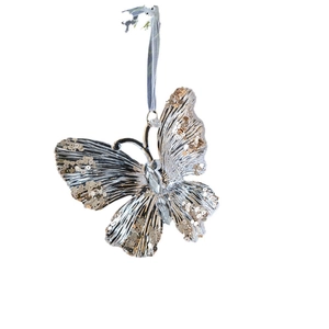 Butterfly Christmas ornament with gold sequins and crystals for tree decoration