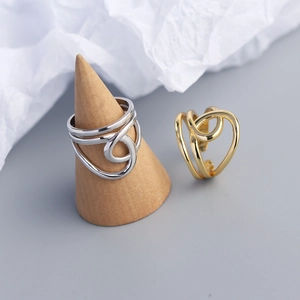 Modern S925 sterling silver layered twisted open ring in gold and silver finishes