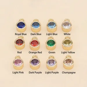 Round Cubic Zirconia Charms 14K Gold Plated Brass Tiny Colorful Pendants For DIY Jewelry Making Findings Accessories