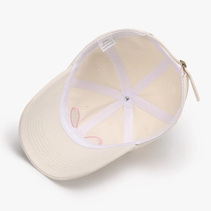 Interior view of soft top cotton baseball cap with adjustable strap and sweatband