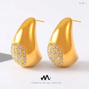Boucles d'Oreilles Clous en Acier au Titane Goutte d'Eau Minimaliste Élégante Style Ins Français Zirconia Design Géométrique Femme