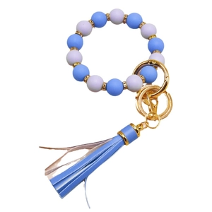 Silikon-Perlen Schlüsselanhänger Armband in Blau und Hellviolett mit goldener Schnalle