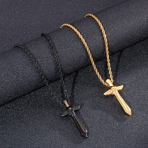 Colliers pendentifs épée crâne hip-hop en noir et or avec chaînes torsadées élégantes