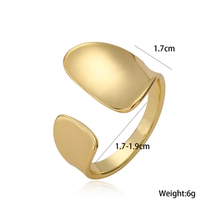 Minimalist 18K gold plated geometric open ring with wide oval plate and adjustable band