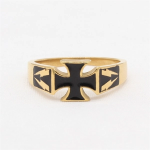 Retro titanium steel ring for men featuring a black cross and lightning bolt motifs