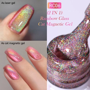 Macro view of RC06 Rainbow Glass Cat Magnetic Gel with holographic laser glitter texture