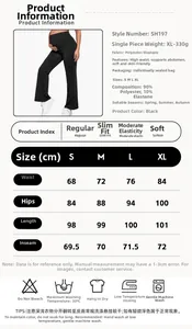Size chart for maternity high waist trousers with fabric info and washing instructions