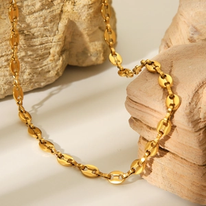 Fashion Mariner Link Necklace 18K Gold Plated Stainless Steel Coffee Bean Chain For Women Light Luxury Versatile Jewelry
