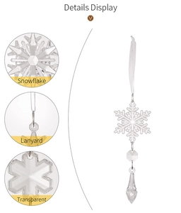 Detailed view of clear acrylic snowflake ornaments with lanyard for Christmas decor