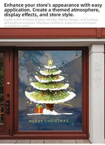 Détail de l'autocollant de Noël pour fenêtre avec décor festif et texte Merry Christmas