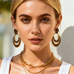 Vintage Geometric Leopard Print Drop Earrings Alloy Gold With 925 Sterling Silver Earring Post Niche Fashion For Women