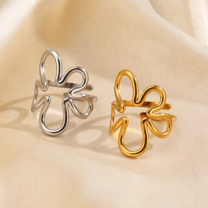 Bagues ouvertes fleurs minimalistes en acier inoxydable avec finitions or et argent polies