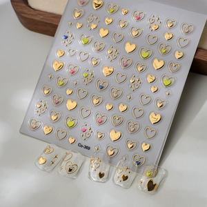 5D liquid silver texture heart nail stickers with colorful designs and jelly adhesive