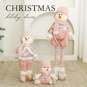 Décoration De Noël En Peluche Rose Père Noël Bonhomme De Neige Renne Tissu Tricoté Jambes Télescopiques Ornement De Bureau Maison