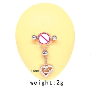 Detail showing 14mm silver heart nipple ring with clear zircon on a silicone model