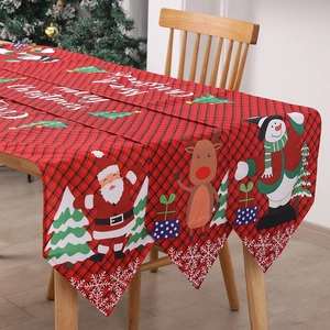 Weihnachten Tischläufer Baumwolle Leinen Kariert Festlich Rot Schwarz Karo Weihnachtsmann Rentier Schneemann Deko