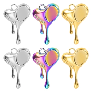 Melting Heart Pendant Stainless Steel Engraved Dream Letter Dripping Aesthetic Charm Vacuum Plated DIY Jewelry Accessory