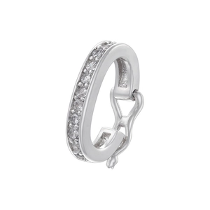 Detailed side view of silver earrings with white zircon inlay on white background
