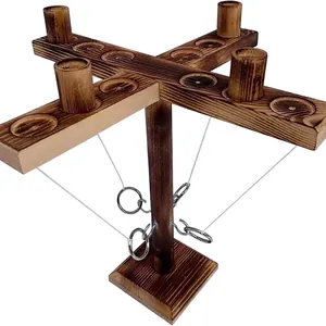 Wooden Ring Toss Game Desktop Metal Hook Interactive Party Bar Indoor Fast Paced Battle Handcrafted Rustic Vintage