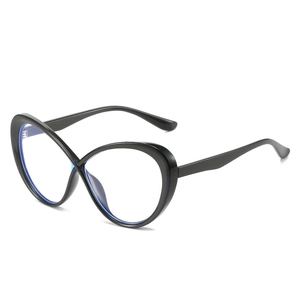 Stylish oversized black TR90 butterfly frame glasses with anti-blue light clear lenses