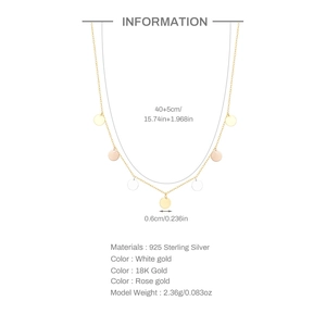 S925 Sterling Silver necklace with tassel discs in gold, silver and rose gold finishes