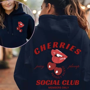 Felpa Con Cappuccio Da Uomo Stampa Cherries Social Club Pile Poliestere Manica Lunga Tasca A Marsupio Streetwear Unisex
