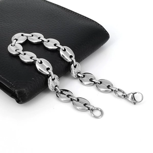 Bracciale da uomo 11mm in acciaio inossidabile argento con maglie a chicco di caffè