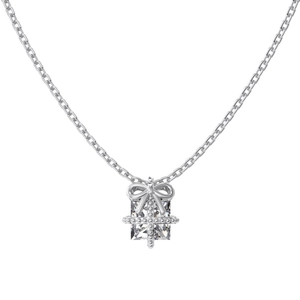 Elegant S925 sterling silver necklace with gift box pendant and square zircon gemstone