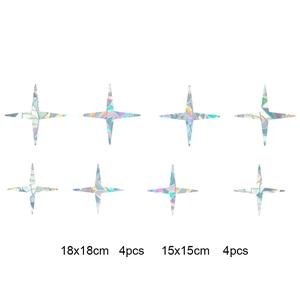 Detailed set of 8 rainbow prism star window stickers in 18x18cm and 15x15cm sizes