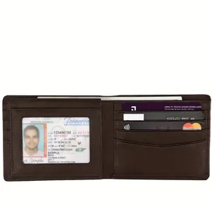 Slim bifold brown leather wallet for men with RFID blocking and multiple card slots