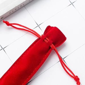 Elegant red velvet drawstring pen pouch for luxury pens or jewelry accessories