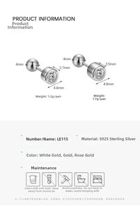 Macro shot showing S925 sterling silver cz screw back earrings with weight specifications