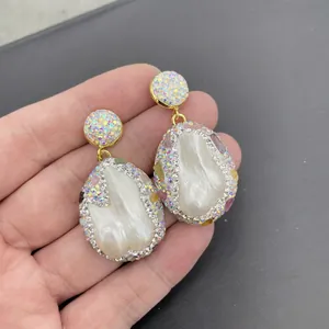 Bohemian baroque pearl drop earrings with colorful crystals and sparkling rhinestones