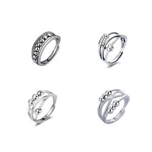 Retro S925 Sterling Silber Spinnerring mit beweglichen Perlen zur Linderung von Angst
