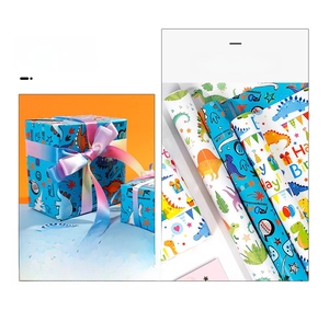 Macro detail of high-quality dinosaur gift wrap paper with vibrant party patterns