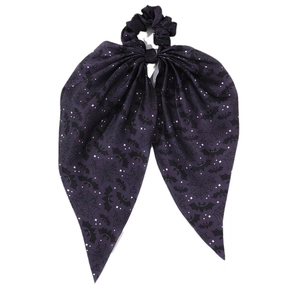 Chouchou d'Halloween violet avec motifs chauve-souris et toile d'araignée pour cheveux