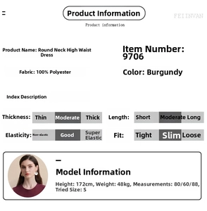 Guide des tailles robe rouge vin sans manches avec détails tissu et coupe ajustée