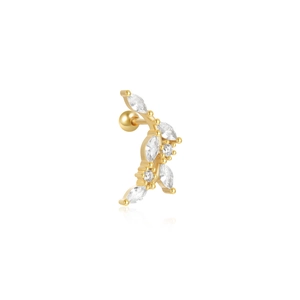 Detail of s925 silver gold heart planet stud earring with marquise cut zircon stones