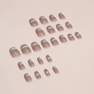 Unghie finte cat eye francesi viola grigio con sfumatura argento set da 24 pezzi