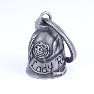 Silver stainless steel bell pendant with rose embossing and Lady Ride engraving