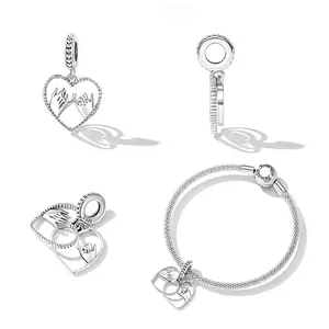 925 sterling silver heart charm with pinky swear design on a snake chain bracelet