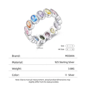 S925 Sterling Silver Eternity Ring featuring colorful rainbow oval zircons in 6mm width