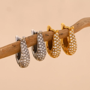 U Shaped Huggie Earrings 316L Stainless Steel 18K Gold Plated Cubic Zirconia Geometric Minimalist Jewelry For Women