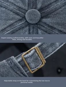 Detailed macro view of gray washed cotton cap with metal buckle and stitching