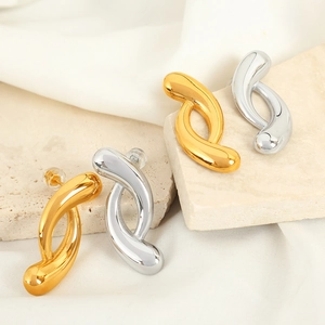 Minimalist Titanium Steel Irregular Circle Geometric Hoop Earrings For Women French Chic Style Twisted Abstract Metal Earring Jewelry