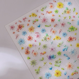 3D floral nail art stickers with colorful embossed tiny flowers and leaves on sheet
