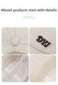 Detailed close-up of cotton baseball cap featuring DYJ embroidery and high-quality stitching